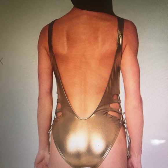New Bikini lab bronze metallic one peice cut out size small swimsuit - Picture 2 of 8